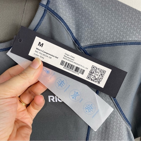 Rion Men's‎ Stretchy Compression Long Sleeve Shirt Top Gray Size Medium (NWT) - Picture 5 of 7